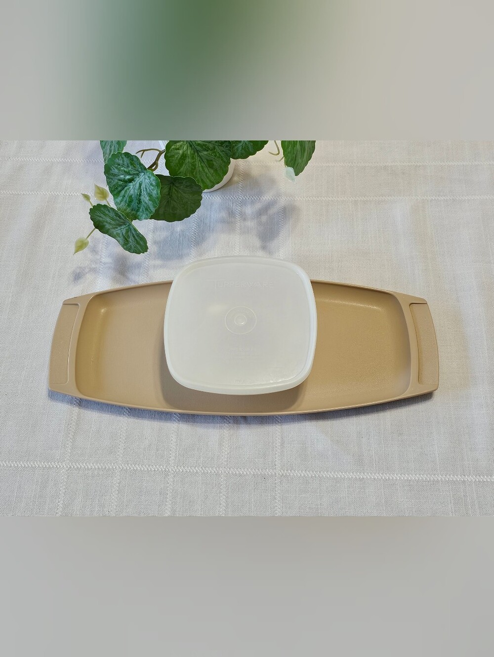 Vintage Tupperware Servette Relish & Dip Serving Tray Set Almond 770 Series